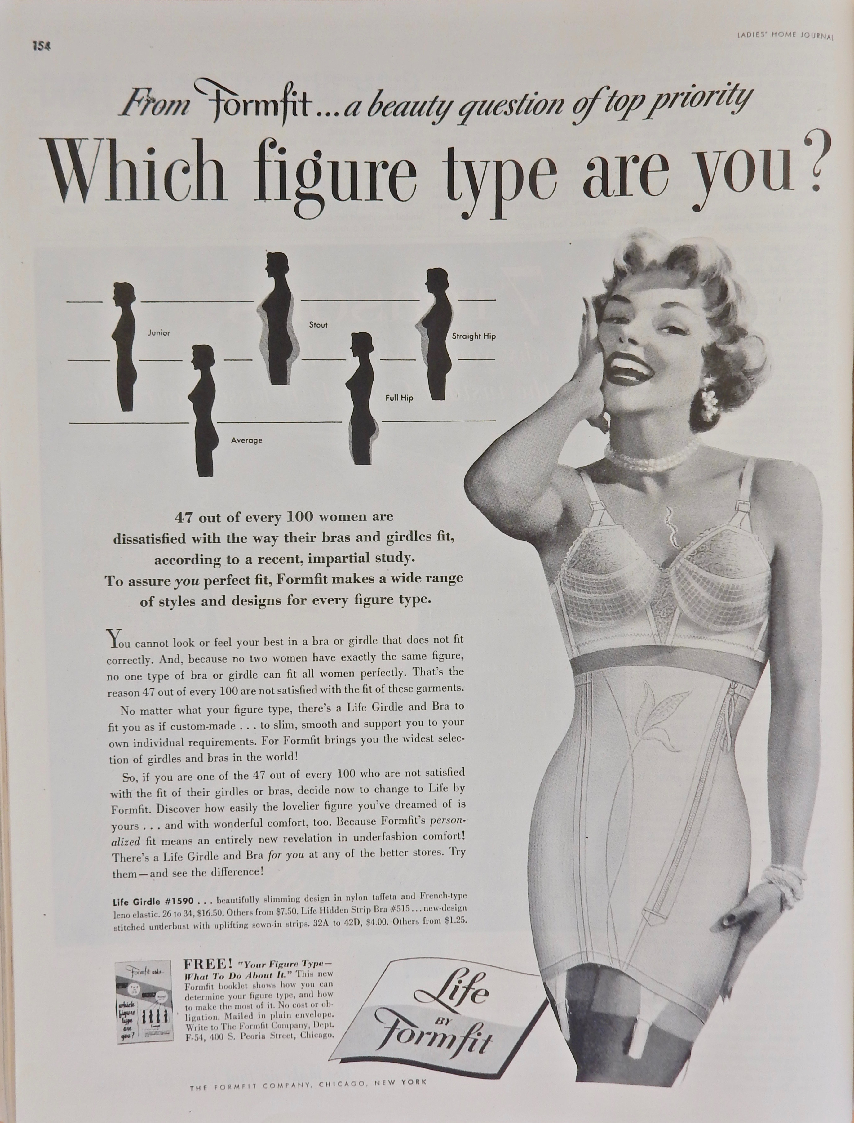 A beauty question of top priority” – Formfit bras and girdles, Ladies Home  Journal, October 1954, 154. · Magazines